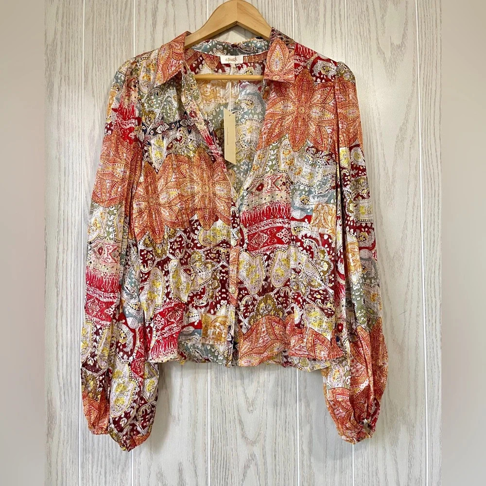 A Peach Masala Paisley Flower Design Trouser Set Size Large NWT - Picture 13 of 13